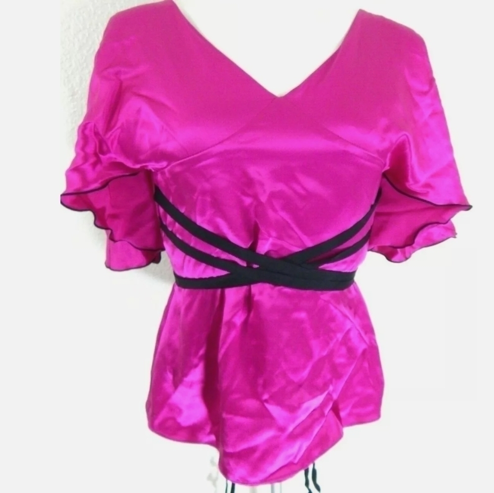 Badgley Mischka Collection Silk Tie Waist Top